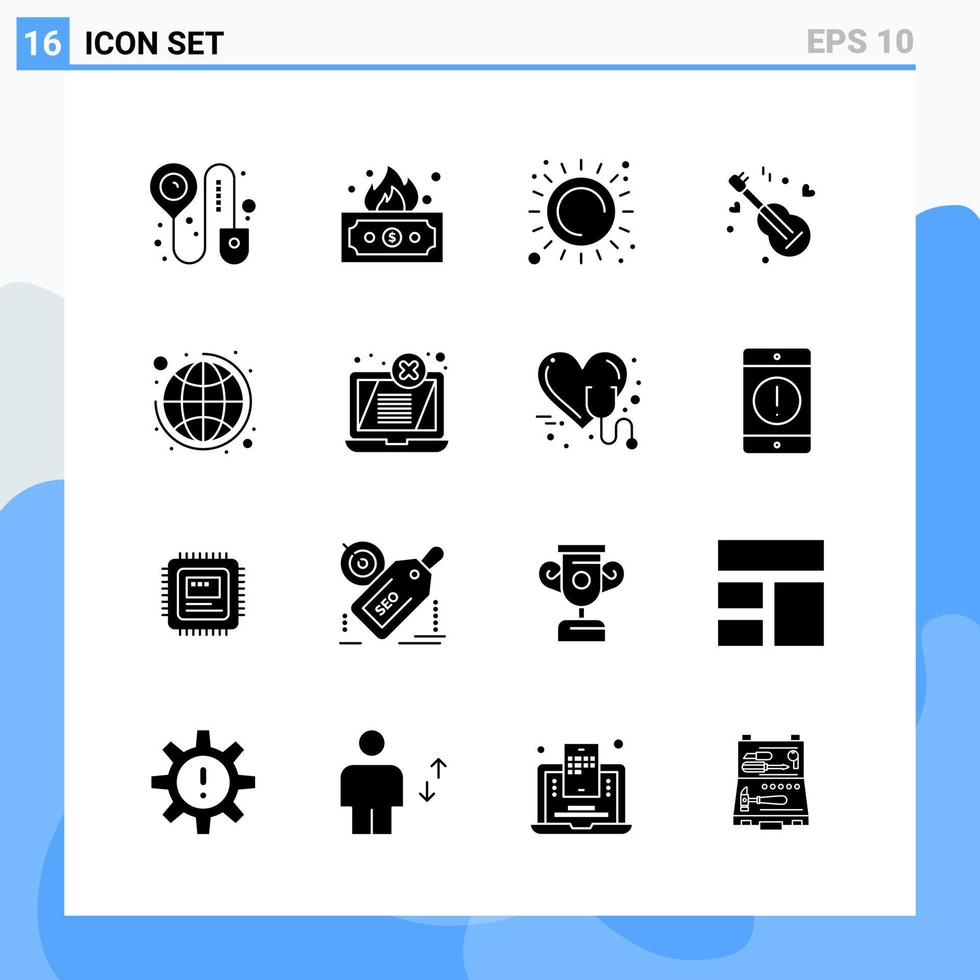 16 icônes de style solide modernes symboles de glyphe pour un usage général signe d'icône solide créatif isolé sur fond blanc pack de 16 icônes vecteur