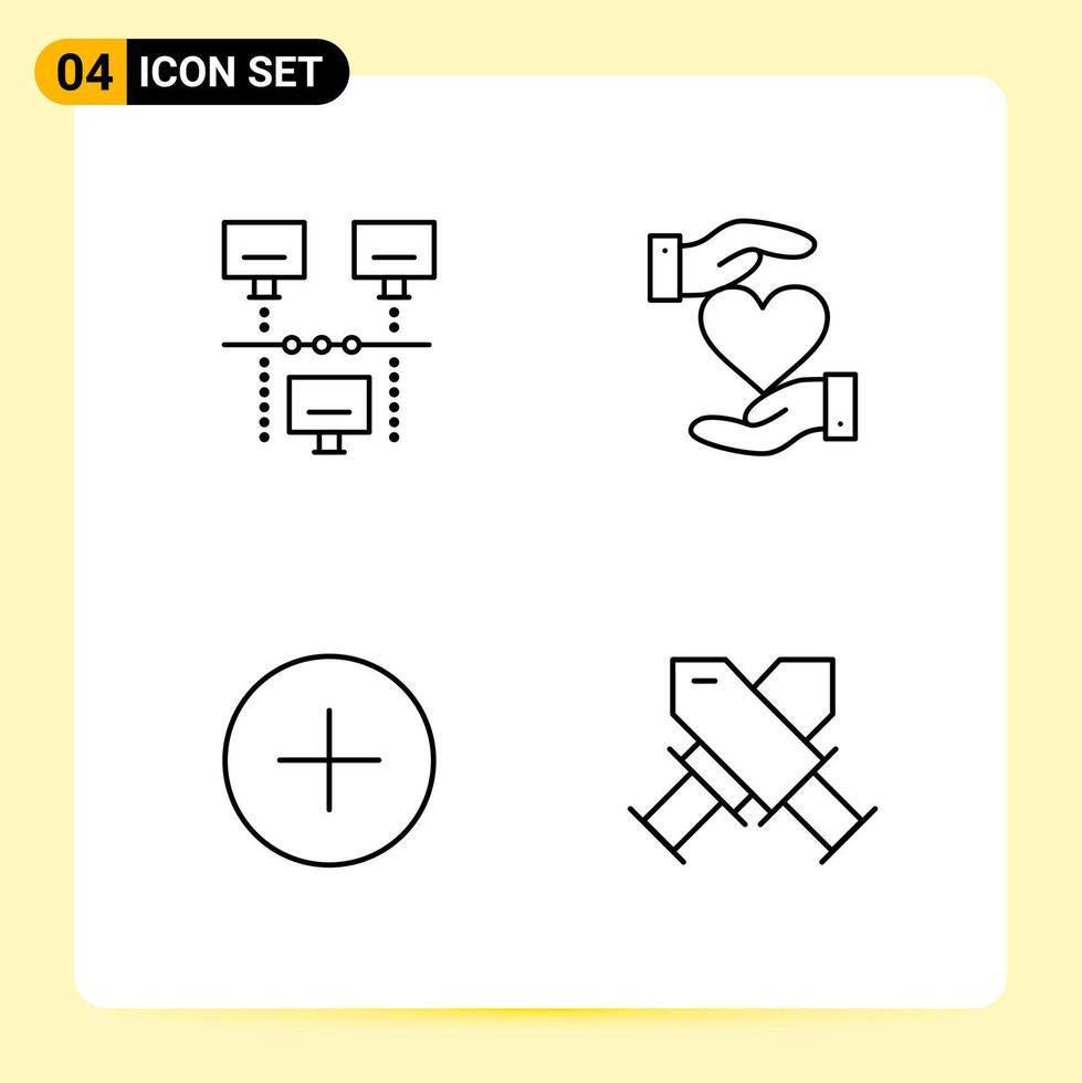 4 icônes créatives pour la conception de sites Web modernes et des applications mobiles réactives 4 signes de symboles de contour sur fond blanc 4 pack d'icônes vecteur