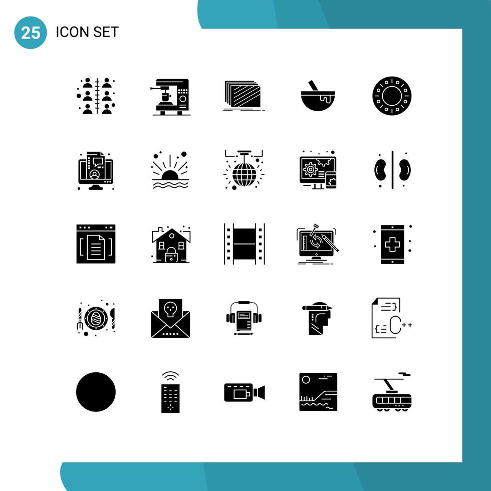 interface mobile glyphe solide ensemble de 25 pictogrammes de textures de bol de conception de nourriture de boulangerie éléments de conception vectoriels modifiables vecteur