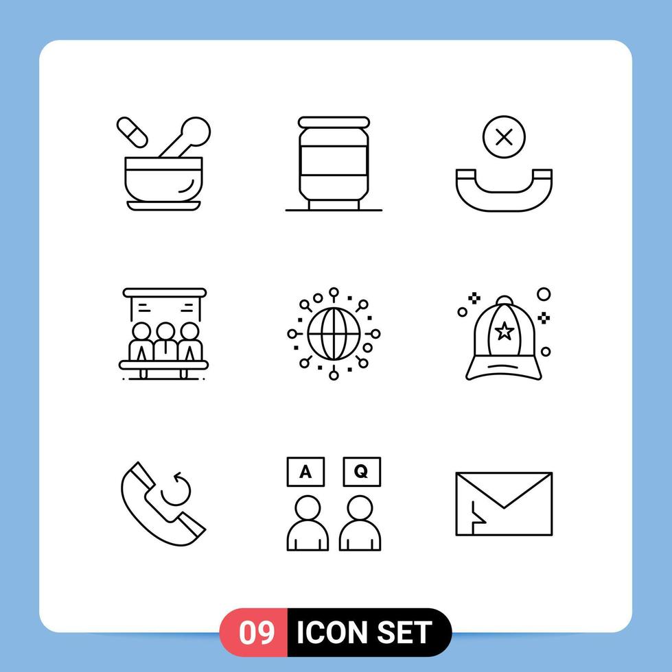 ensemble moderne de 9 contours pictogramme d'accessoires globe combiné technologie mondiale éléments de conception vectoriels modifiables vecteur