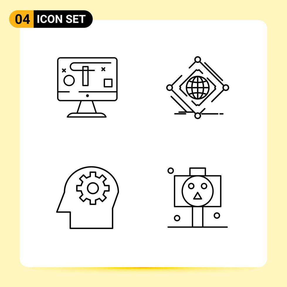 4 icônes créatives signes et symboles modernes des graphiques de tête d'ordinateur esprit internet éléments de conception vectoriels modifiables vecteur