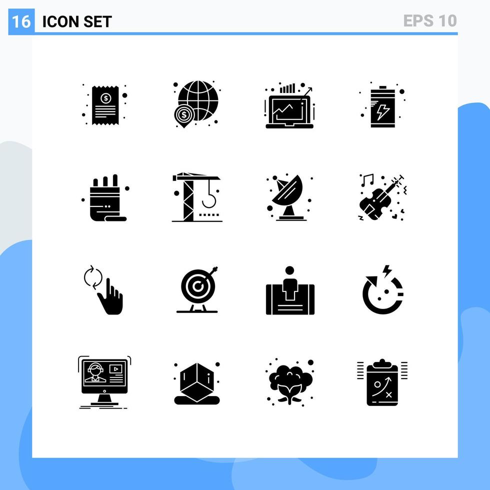 ensemble de 16 symboles d'icônes d'interface utilisateur modernes signes pour la charge scolaire marché mondial des batteries éléments de conception vectoriels modifiables vecteur