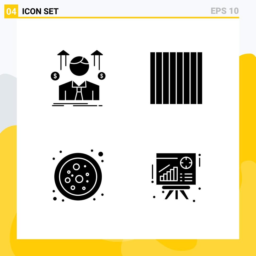 pack de 4 signes et symboles de glyphes solides modernes pour les supports d'impression Web tels que les nouilles des employés de connexion d'entreprise graphiques éléments de conception vectoriels modifiables vecteur