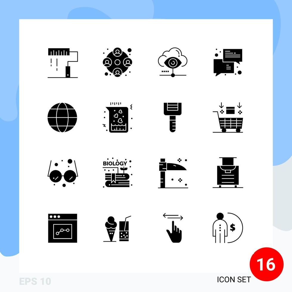 groupe de 16 glyphes solides modernes définis pour les messages chat travail commerce nuage éléments de conception vectoriels modifiables vecteur