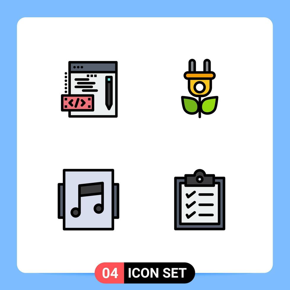 4 interface utilisateur ligne remplie pack de couleurs plates de signes et symboles modernes de codage presse-papiers éco album tâches éléments de conception vectoriels modifiables vecteur