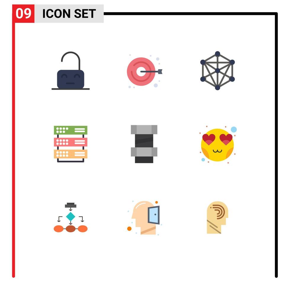interface mobile couleur plate ensemble de 9 pictogrammes d'éléments de conception vectoriels modifiables de serveur de stockage de données de réseau de construction vecteur