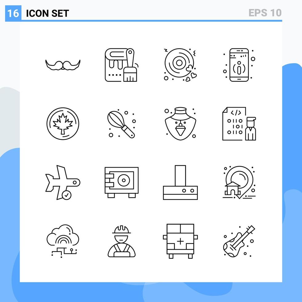 icônes de style moderne de 16 lignes décrivent des symboles pour un usage général signe d'icône de ligne créative isolé sur fond blanc pack de 16 icônes vecteur