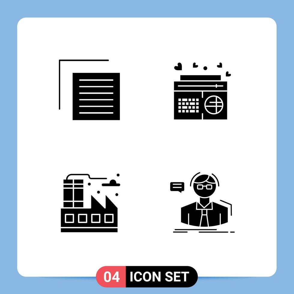 pack de 4 signes et symboles de glyphes solides modernes pour les supports d'impression web tels que l'interface de ville de document fm éléments de conception vectoriels modifiables en usine vecteur