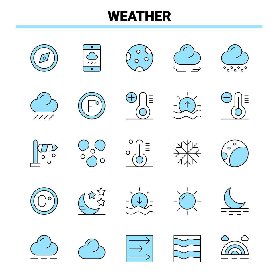 25 météo noir et bleu icon set design d'icônes créatives et modèle de logo vecteur