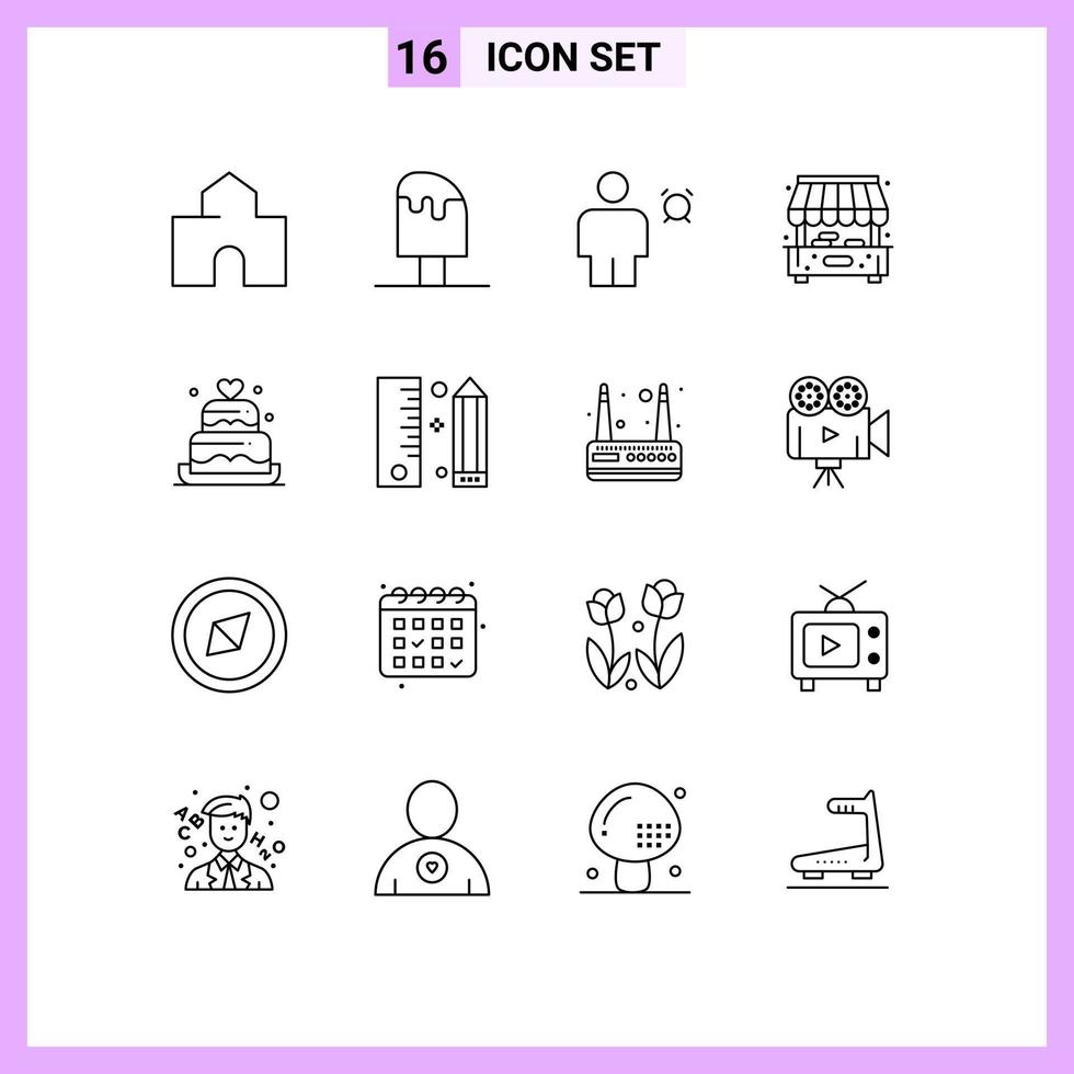 pack d'icônes vectorielles stock de 16 signes et symboles de ligne pour les éléments de conception vectoriels modifiables du corps de la minuterie de nourriture de la ville de la boutique vecteur