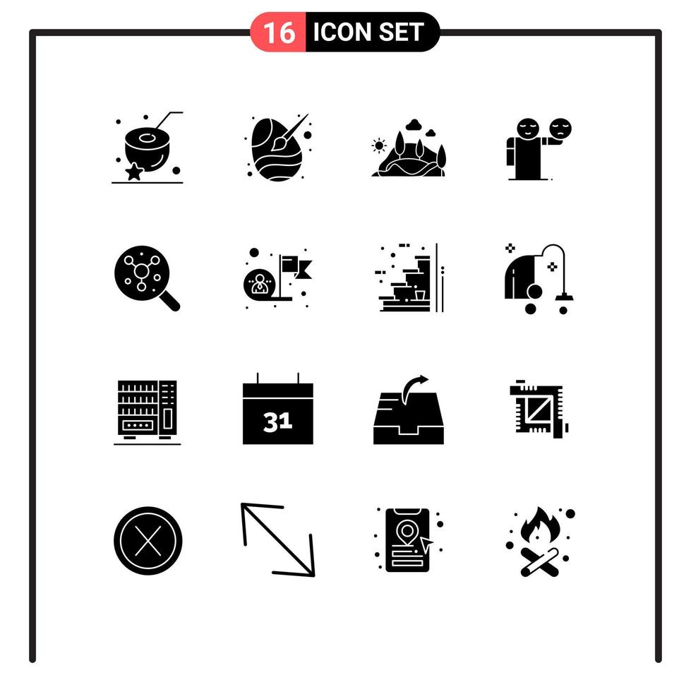 ensemble moderne de 16 glyphes et symboles solides tels que des éléments de conception vectoriels modifiables de montagne de peinture à la main de soins de santé vecteur