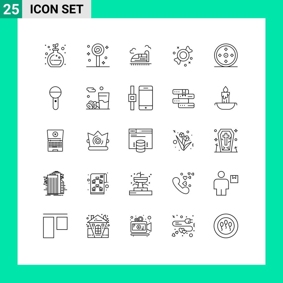 pack de 25 signes et symboles de lignes modernes pour les supports d'impression Web tels que les éléments de conception vectoriels modifiables de bonbons de mise au point de train de sport cible vecteur