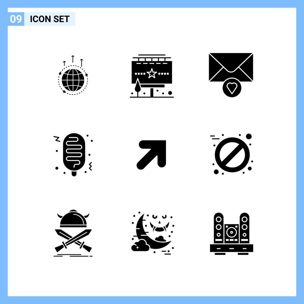 9 icônes symboles de glyphe créatifs de style solide signe d'icône solide noir isolé sur fond blanc vecteur