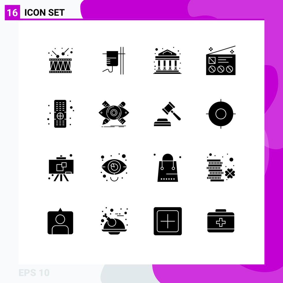 ensemble de 16 symboles d'icônes d'interface utilisateur modernes signes pour les éléments de conception vectoriels modifiables de communication de nouvelles de banque radio à distance vecteur