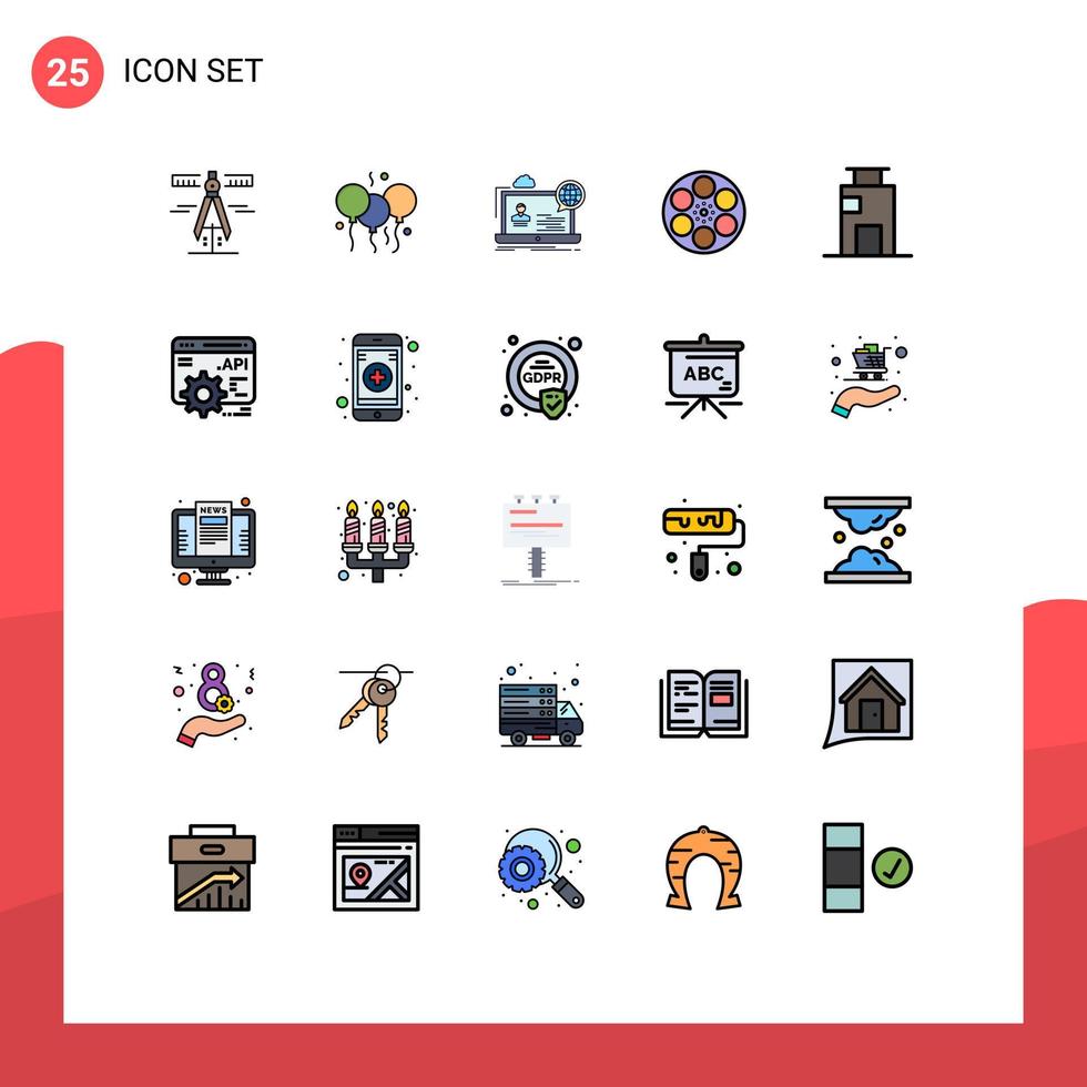 ensemble moderne de 25 couleurs et symboles plats en ligne remplis tels que des éléments de conception vectoriels modifiables de site Web de film de webinaire de bande vecteur