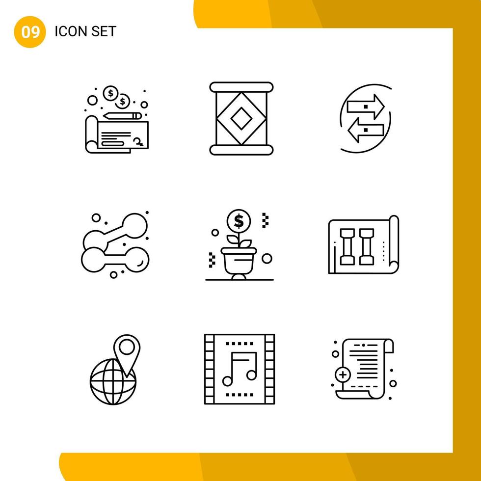 9 symboles de contour de pack d'icônes de style de ligne de jeu d'icônes isolés sur fond blanc pour la conception de sites Web réactifs vecteur