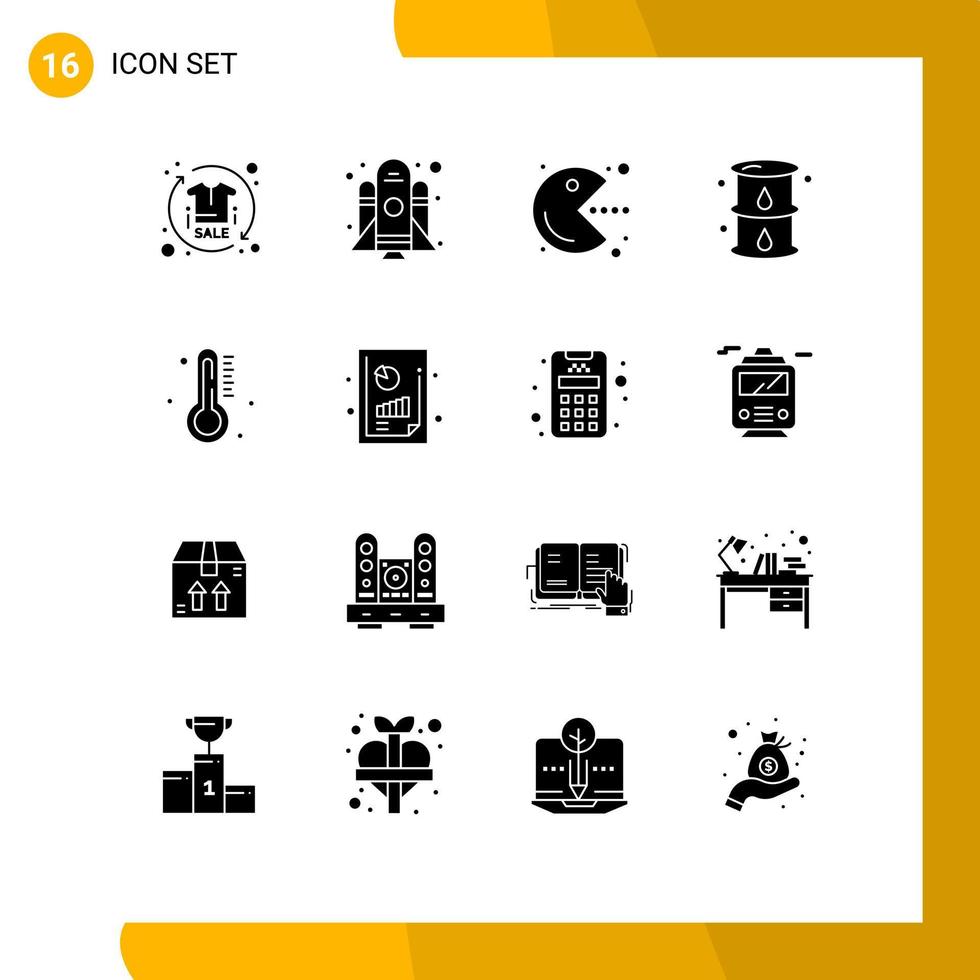 symboles d'icônes universels groupe de 16 glyphes solides modernes d'éléments de conception vectoriels modifiables d'énergie de gaz de pacman d'huile chaude vecteur