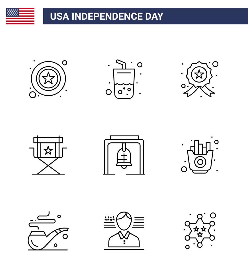 4 juillet usa joyeux jour de l'indépendance icône symboles groupe de 9 lignes modernes d'alerte star badge films chaise modifiable usa day vector design elements