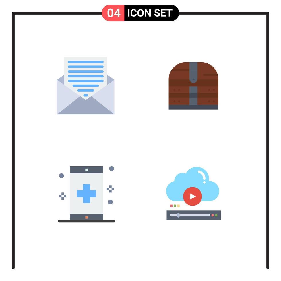 4 icônes plates universelles définies pour les applications web et mobiles application de communication enveloppe argent remise en forme éléments de conception vectoriels modifiables vecteur