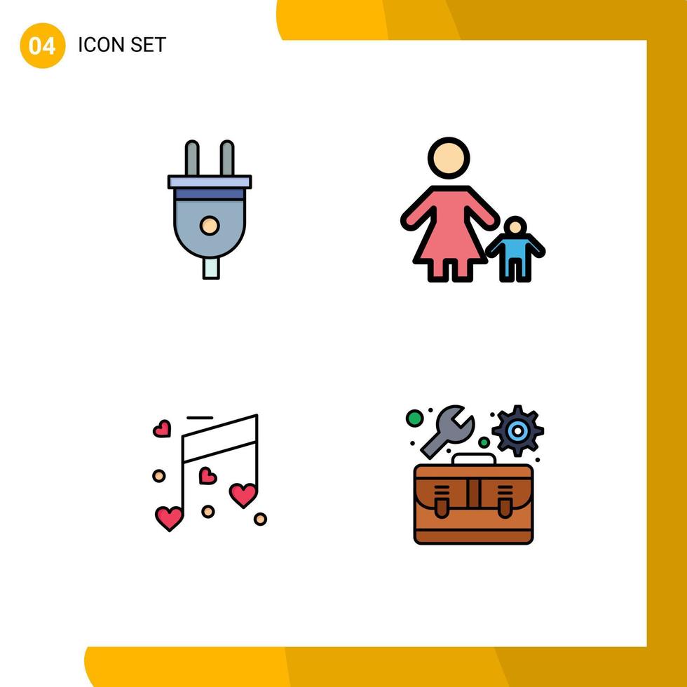 pack d'icônes vectorielles stock de 4 signes et symboles de ligne pour la musique électrique prise d'alimentation coeur d'enfant éléments de conception vectoriels modifiables vecteur