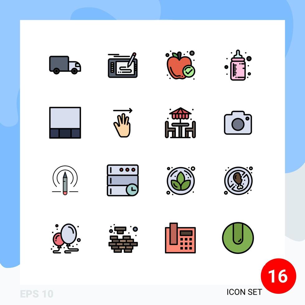 16 concept de ligne remplie de couleurs plates pour sites Web mobiles et applications grille mamelon chargeur aliments sains éléments de conception vectoriels créatifs modifiables vecteur