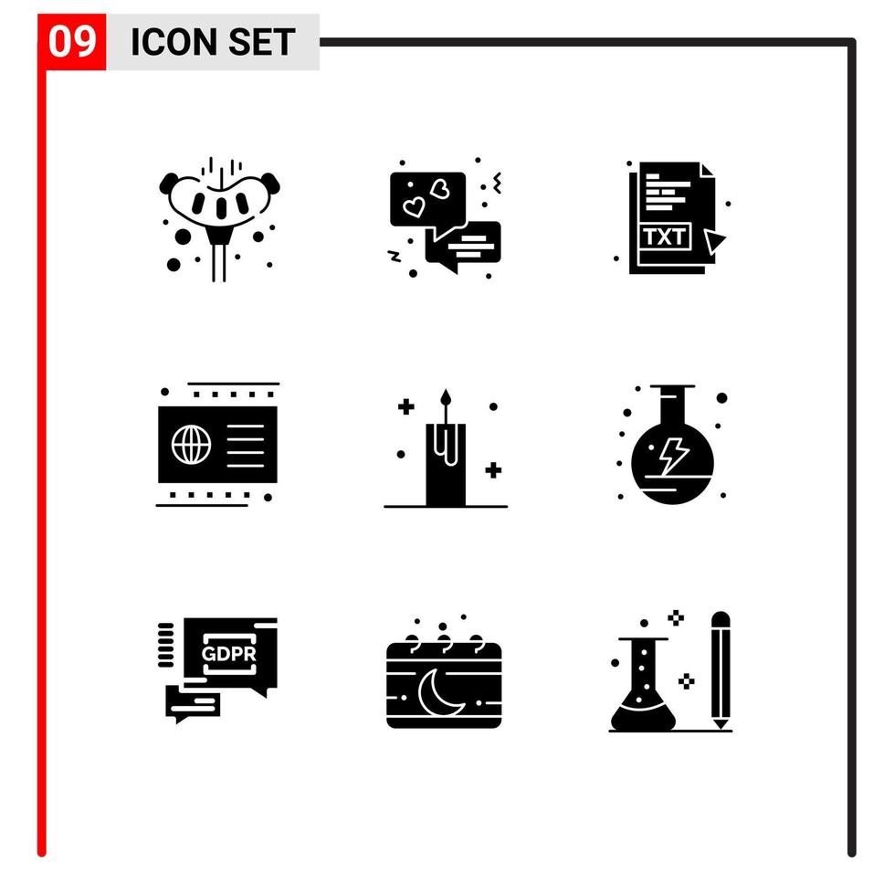 ensemble moderne de 9 glyphes et symboles solides tels que bougie de décoration fichier txt paiement crédit éléments de conception vectoriels modifiables vecteur