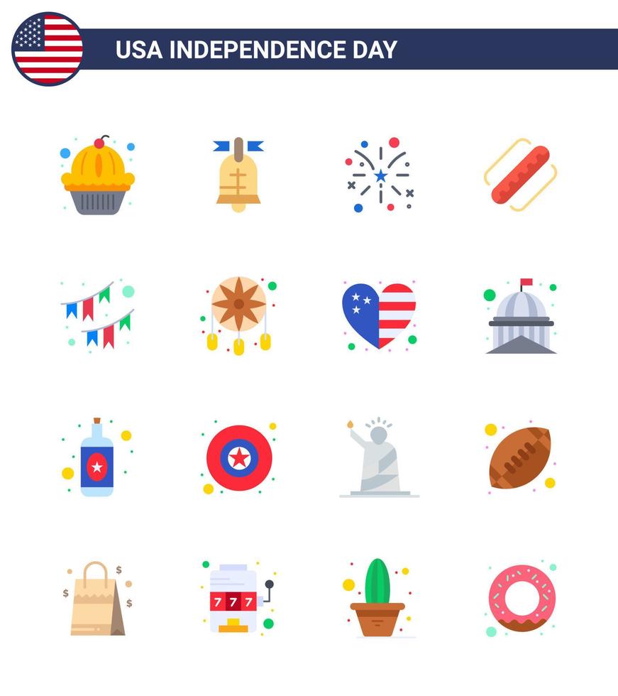 16 icônes créatives des états-unis signes d'indépendance modernes et symboles du 4 juillet des bruants états feu d'artifice hot-dog amérique modifiables éléments de conception vectorielle de la journée des états-unis vecteur