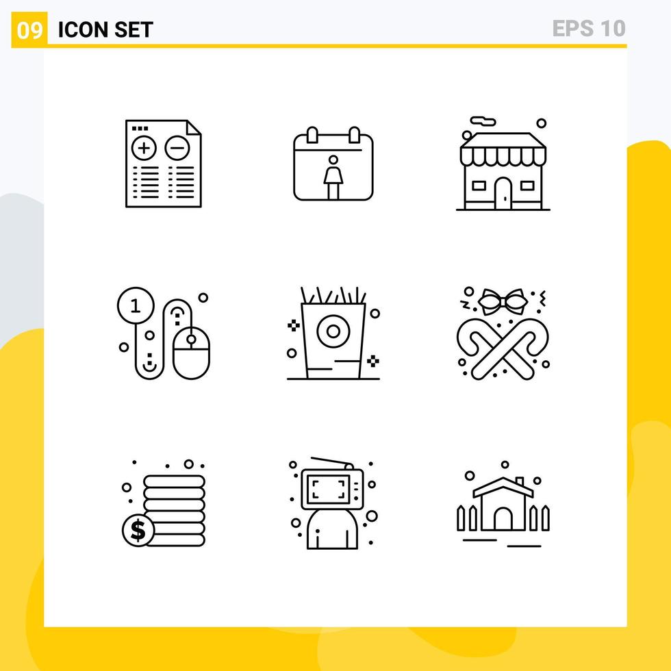 pack d'icônes vectorielles stock de 9 signes et symboles de ligne pour les frites pour enfants réel paiement par clic cliquez sur éléments de conception vectoriels modifiables vecteur