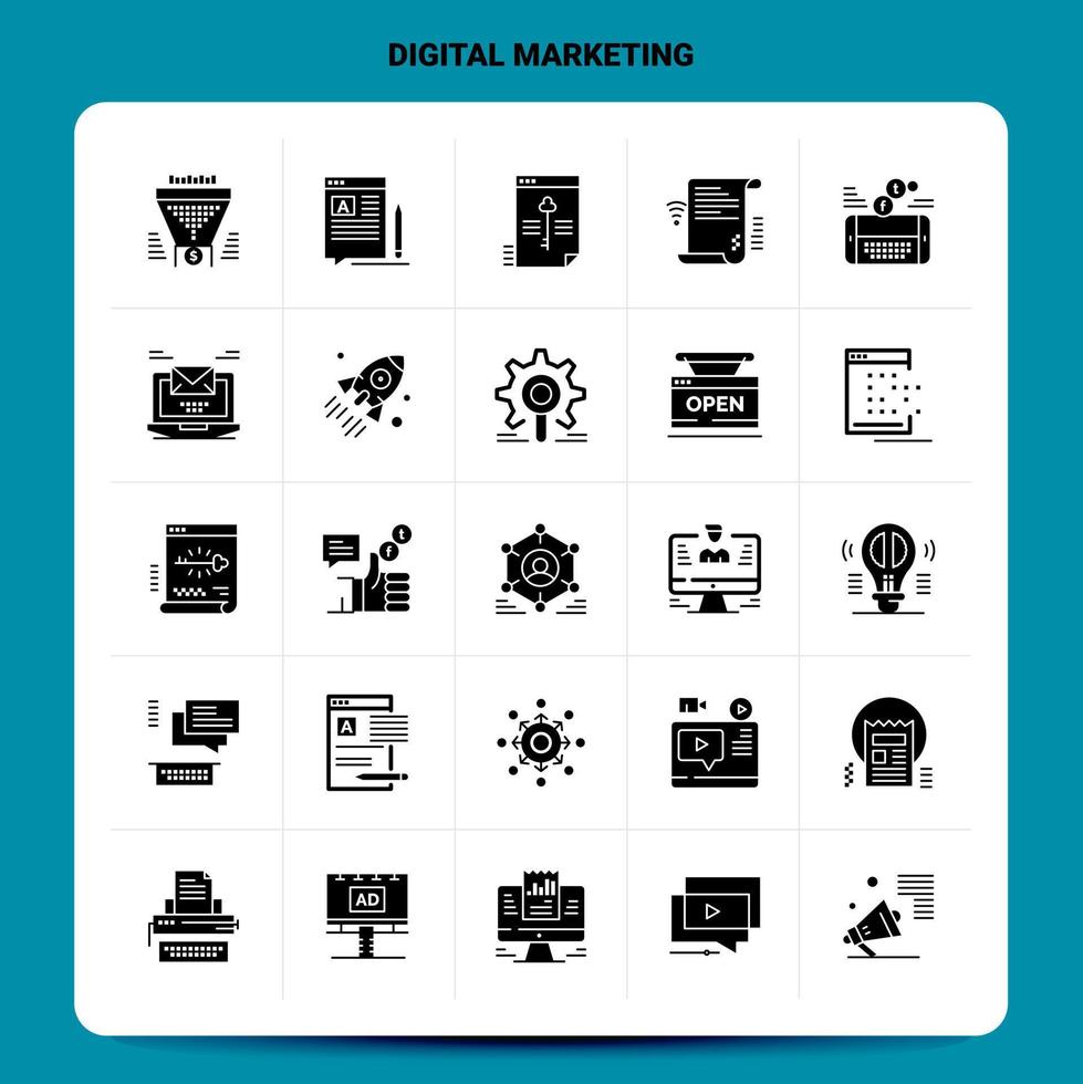 ensemble d'icônes de marketing numérique solide 25 icônes vectorielles de conception de style de glyphe ensemble d'idées d'affaires web et mobiles illustration vectorielle de conception vecteur