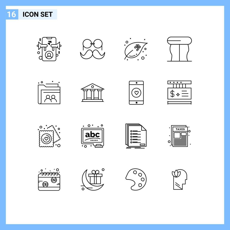 ensemble moderne de 16 contours et symboles tels que des éléments de conception vectoriels modifiables pour les hommes de la table des utilisateurs vecteur