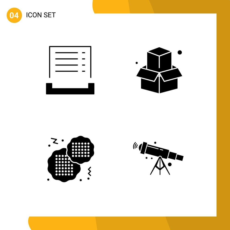 ensemble moderne de 4 pictogrammes de glyphes solides d'éléments de conception vectoriels modifiables d'astronomie de bureau de réception rapide de factures vecteur