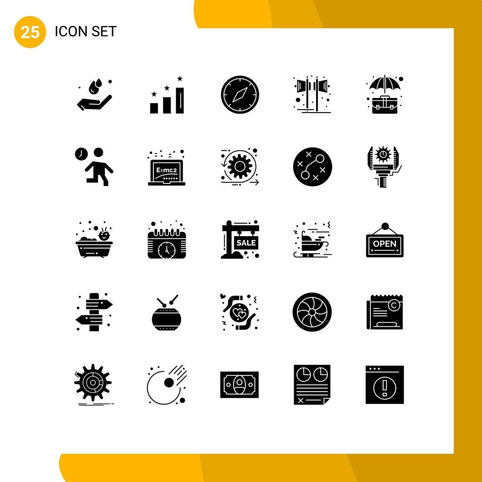 groupe de 25 signes et symboles de glyphes solides pour les éléments de conception vectoriels modifiables de navigation de musique de boussole vecteur
