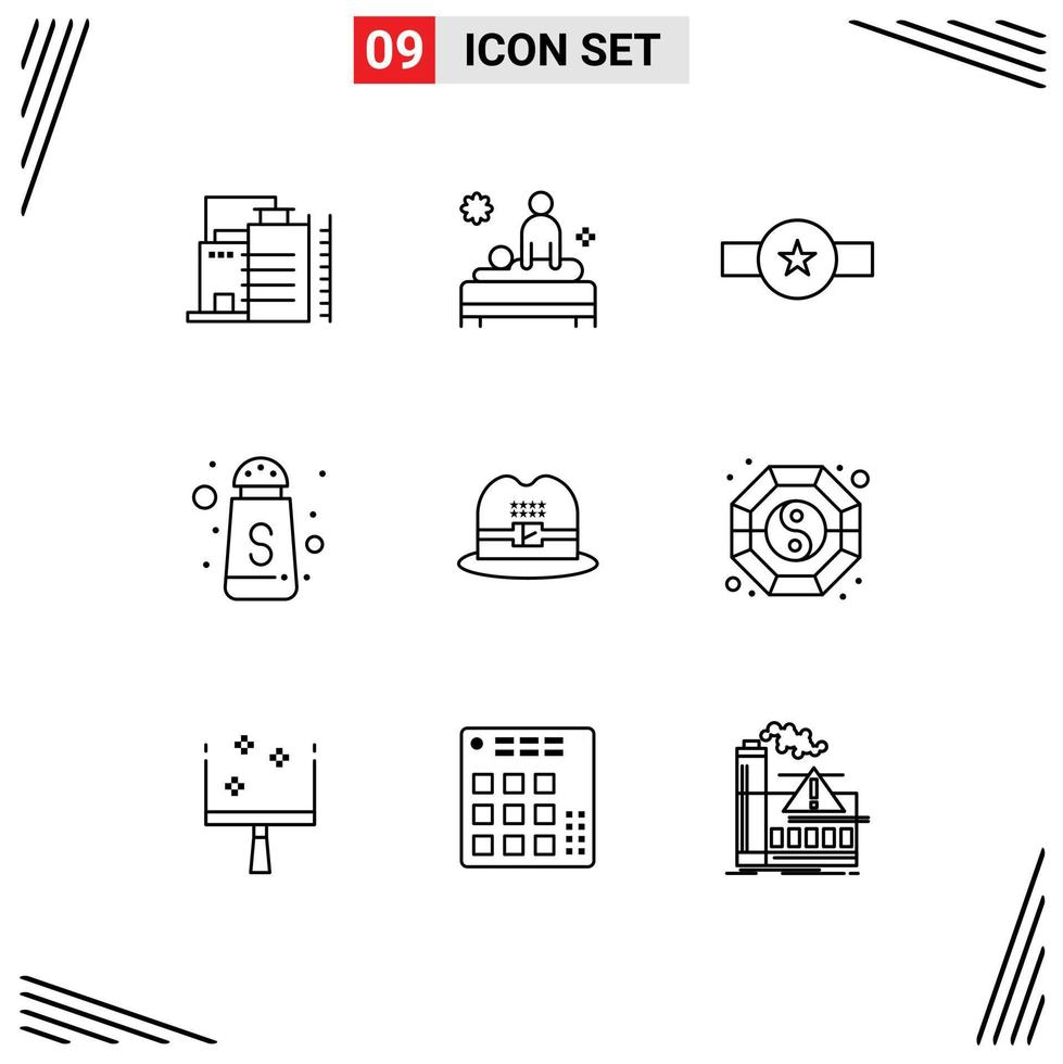 ensemble moderne de 9 contours pictogramme de chapeau sucre spa servir rang éléments de conception vectoriels modifiables vecteur