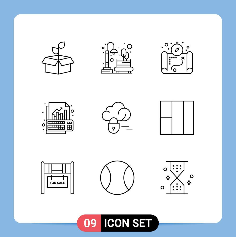 ensemble de 9 symboles universels de clavier graphique parc données camping éléments de conception vectoriels modifiables vecteur