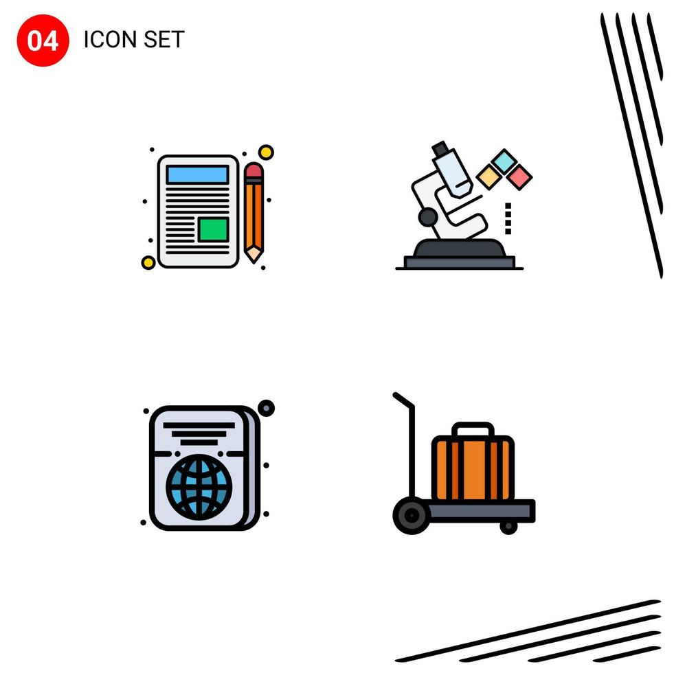 interface mobile ligne remplie couleur plate ensemble de 4 pictogrammes d'éléments de conception vectoriels modifiables d'id de laboratoire de chat de billet de lettre vecteur