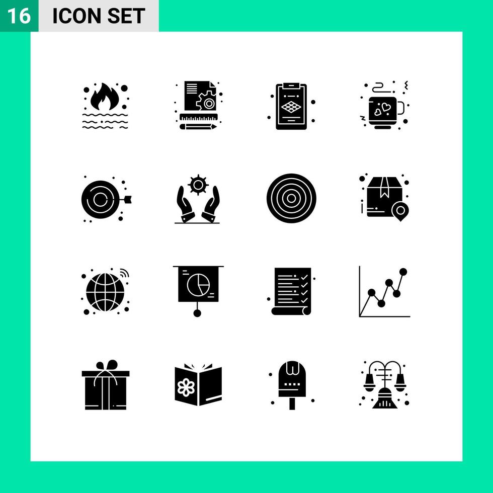 16 concept de glyphe solide pour les sites Web mobiles et les applications business mode presse-papiers broderie thé éléments de conception vectoriels modifiables vecteur