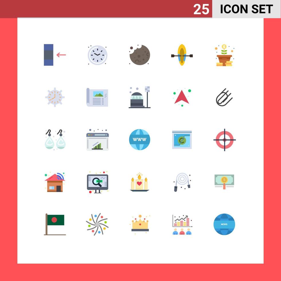 pack de 25 signes et symboles de couleurs plates modernes pour les supports d'impression Web tels que l'horloge arbre cookie argent plage éléments de conception vectoriels modifiables vecteur
