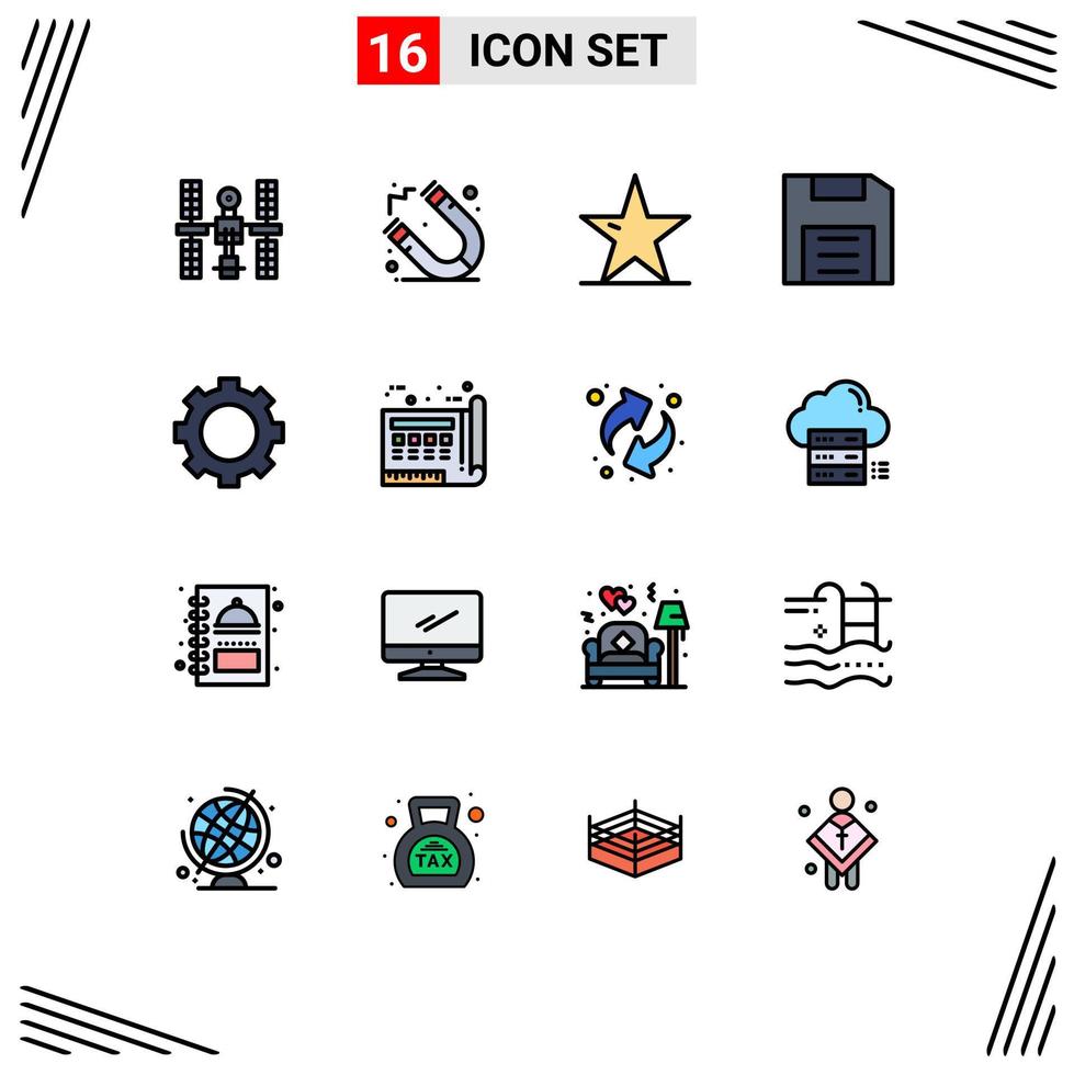 ensemble de 16 lignes vectorielles remplies de couleur plate sur la grille pour les dispositifs d'écologie de disque de gadget éléments de conception vectoriels créatifs modifiables en étoile vecteur