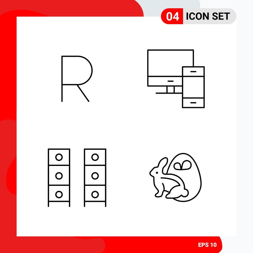 ensemble créatif de 4 icônes de contour universel isolé sur fond blanc vecteur