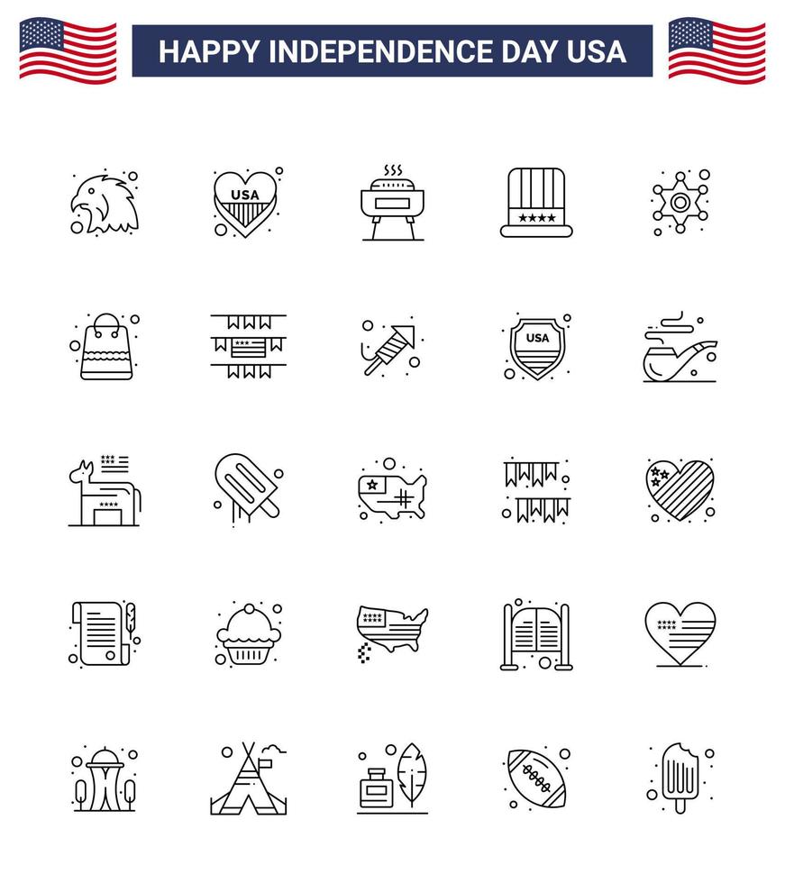 25 usa ligne signes symboles de célébration de la fête de l'indépendance des hommes étoiles célébration usa cap modifiable usa day vector design elements