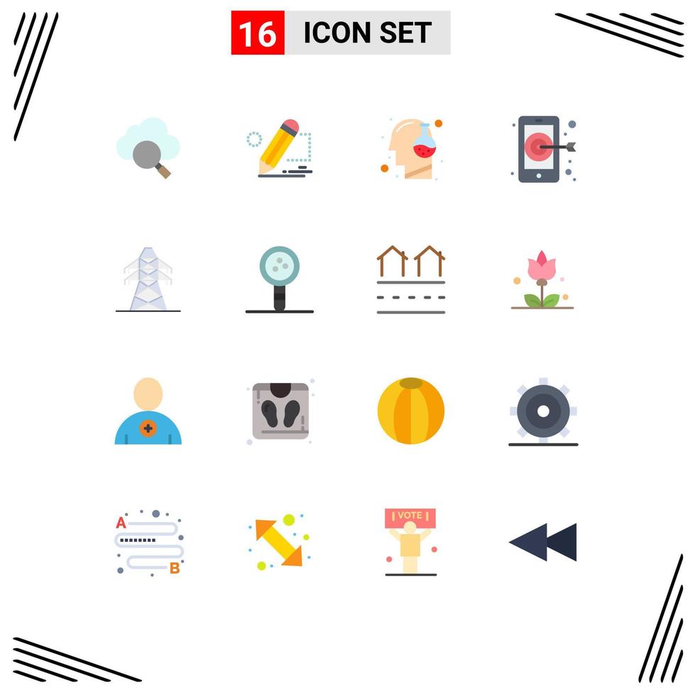 16 icônes créatives signes et symboles modernes de l'énergie smartphone tête cible science pack modifiable d'éléments de conception de vecteur créatif