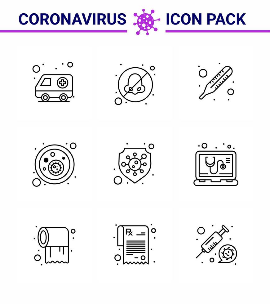 icônes de sensibilisation au coronavirus icône de 9 lignes virus corona lié à la grippe comme la protection du bouclier virus de la fièvre bactéries coronavirus viral 2019nov éléments de conception de vecteur de maladie