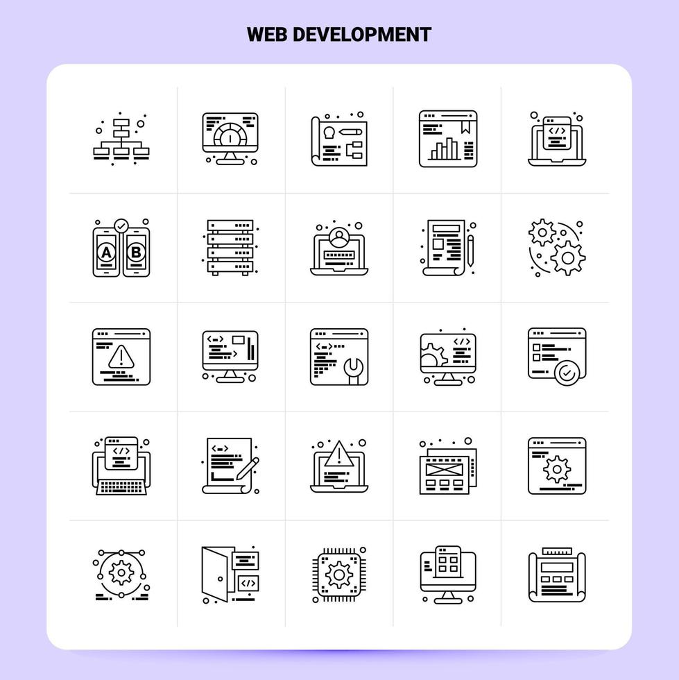 contour 25 développement web jeu d'icônes vecteur ligne style conception noir icônes ensemble linéaire pictogramme pack web et mobile affaires idées conception illustration vectorielle
