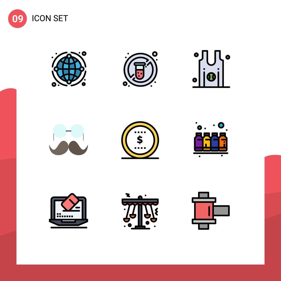 pack de 9 couleurs plates remplies créatives d'hommes movember médecine hipster équipe éléments de conception vectoriels modifiables vecteur