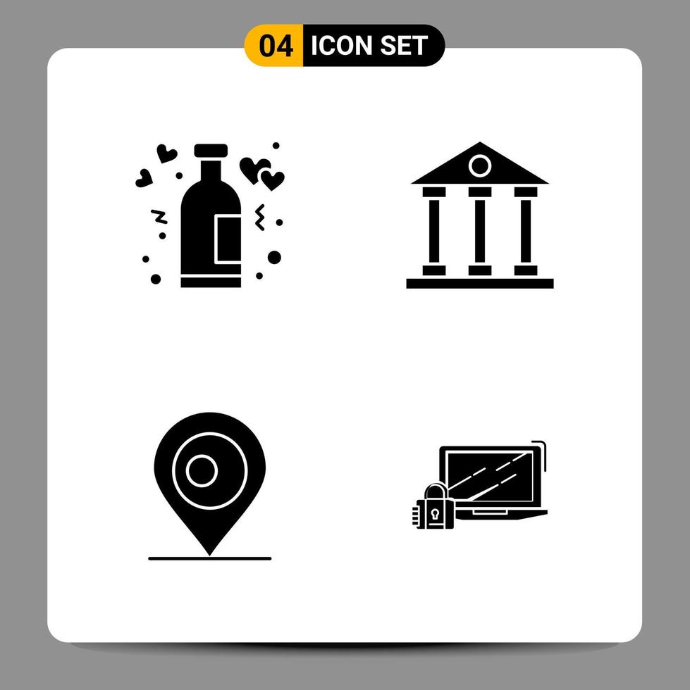 4 icônes noires pack symboles glyphes signes pour des conceptions réactives sur fond blanc 4 icônes définies vecteur