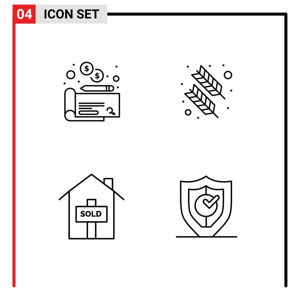 ligne d'interface mobile ensemble de 4 pictogrammes de cheaque vendu plume quinn plume verrouillé éléments de conception vectoriels modifiables vecteur