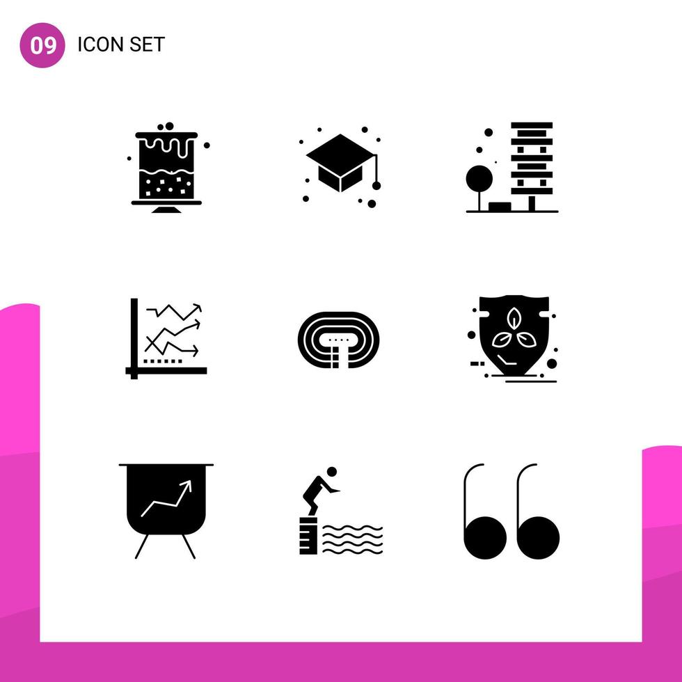 9 ensemble de glyphes solides universels pour les applications web et mobiles architecture d'analyse de données graphique analytique éléments de conception vectoriels modifiables vecteur