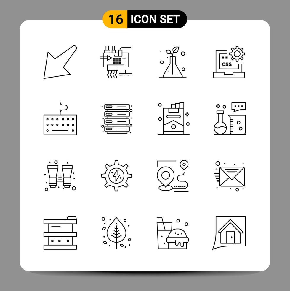 16 symboles de contour du pack d'icônes noires signes pour des conceptions réactives sur fond blanc 16 icônes définies vecteur