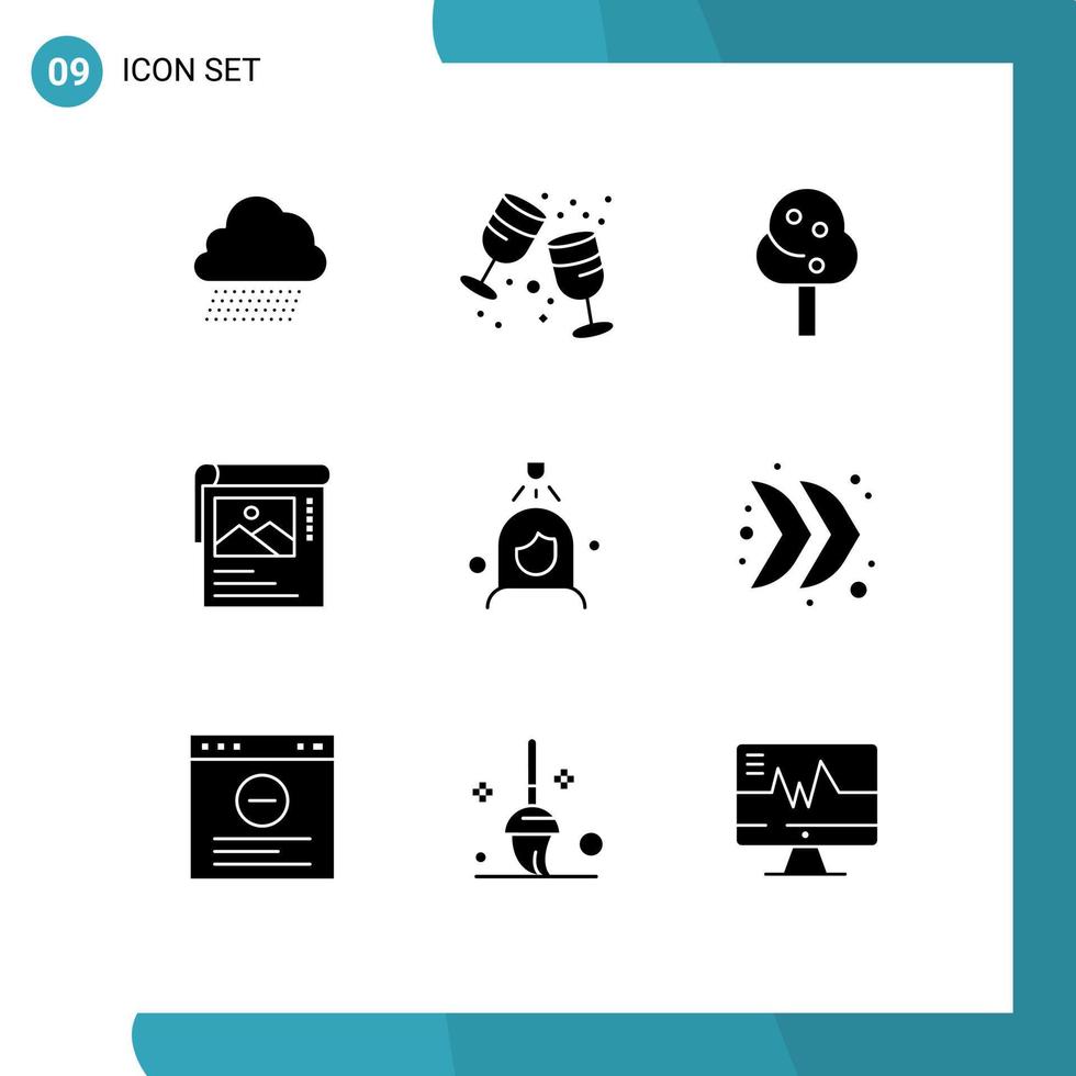 pack de 9 signes et symboles de glyphes solides modernes pour les supports d'impression Web tels que les éléments de conception vectoriels modifiables vecteur