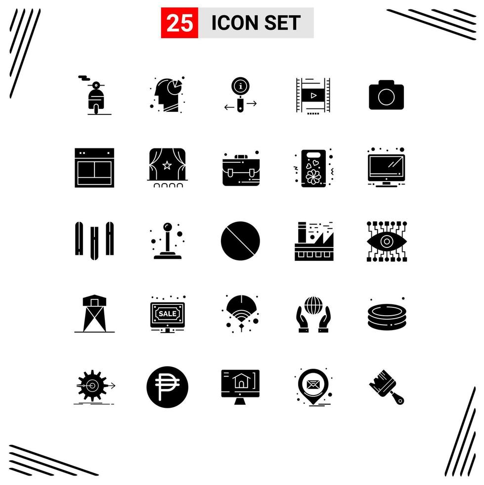interface mobile glyphe solide ensemble de 25 pictogrammes d'image instagram information éducation leçon éléments de conception vectoriels modifiables vecteur
